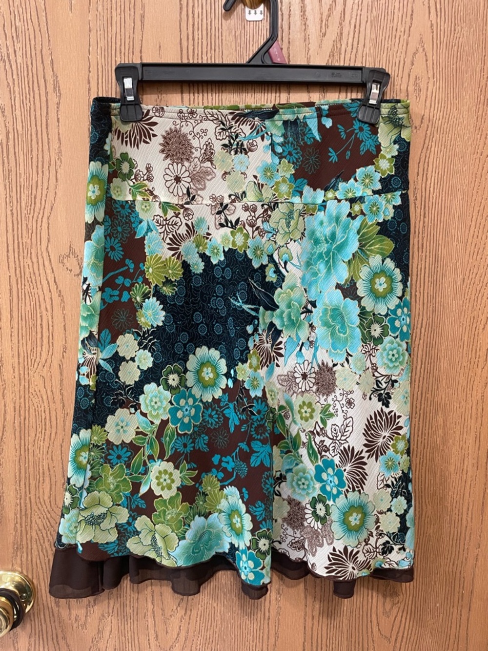 Wrapper Floral Top in Teal, Brown & Cream